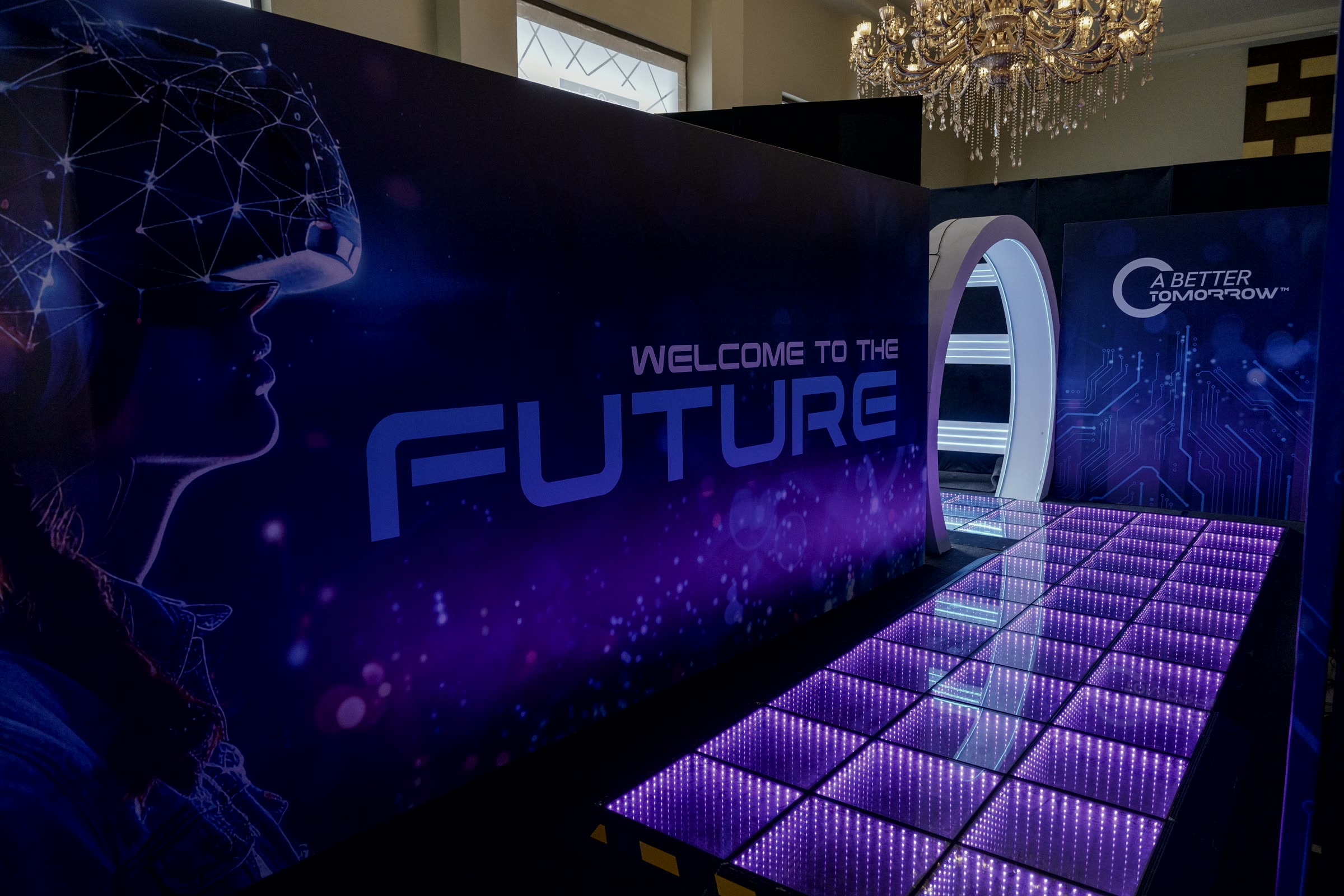Illuminated showcase environment built by Exponent Events